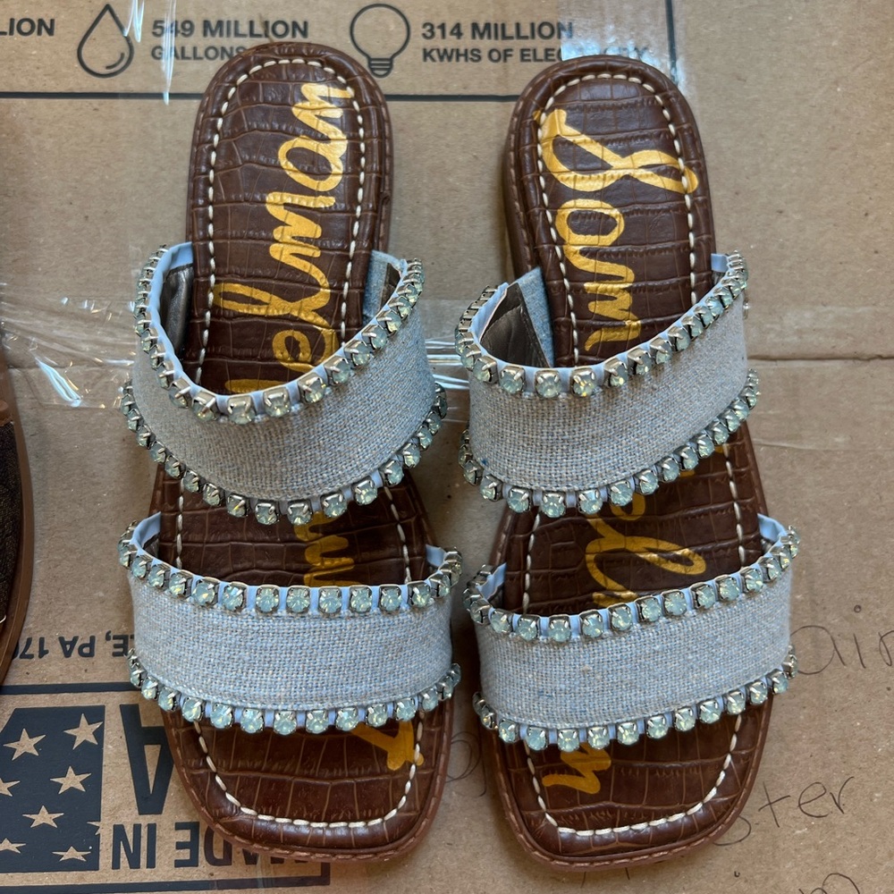 Sam Edelman Beige and Brown Embellished Sandals